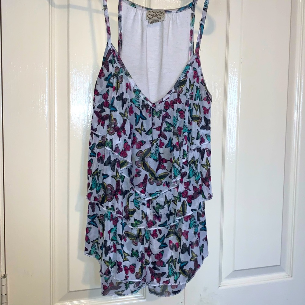 Womens ruffle layered butterfly tank